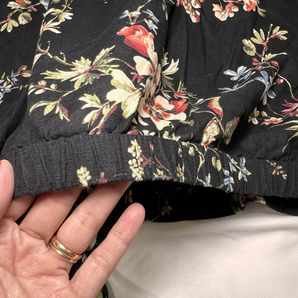 Anthropologie Pilcro Top Size L Black Floral Cropped Waist-tie Linen Blend Fall - Picture 14 of 14